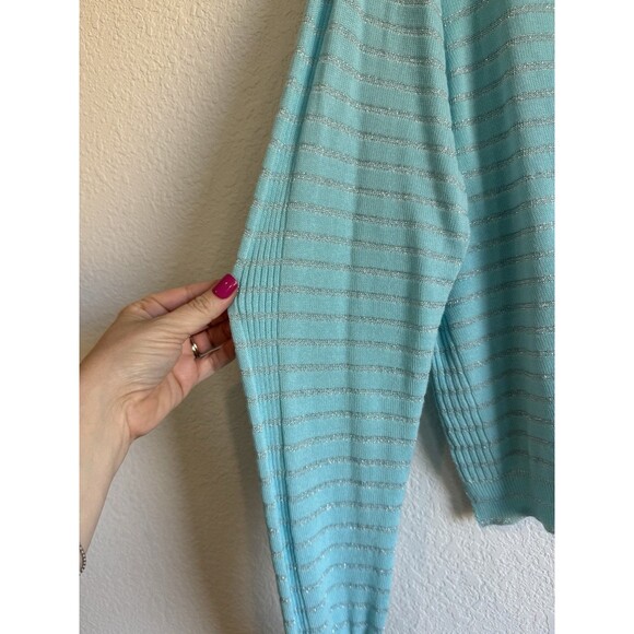 Lane Bryant Women's Blue Shimmer Striped Pullover Knit Cropped Sweater 22/24 - Picture 5 of 12